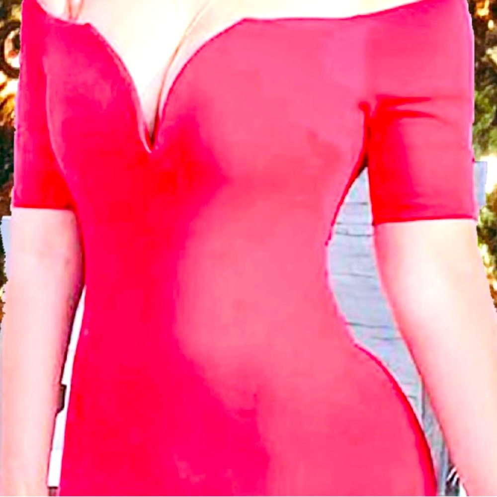 Red off the shoulder dress